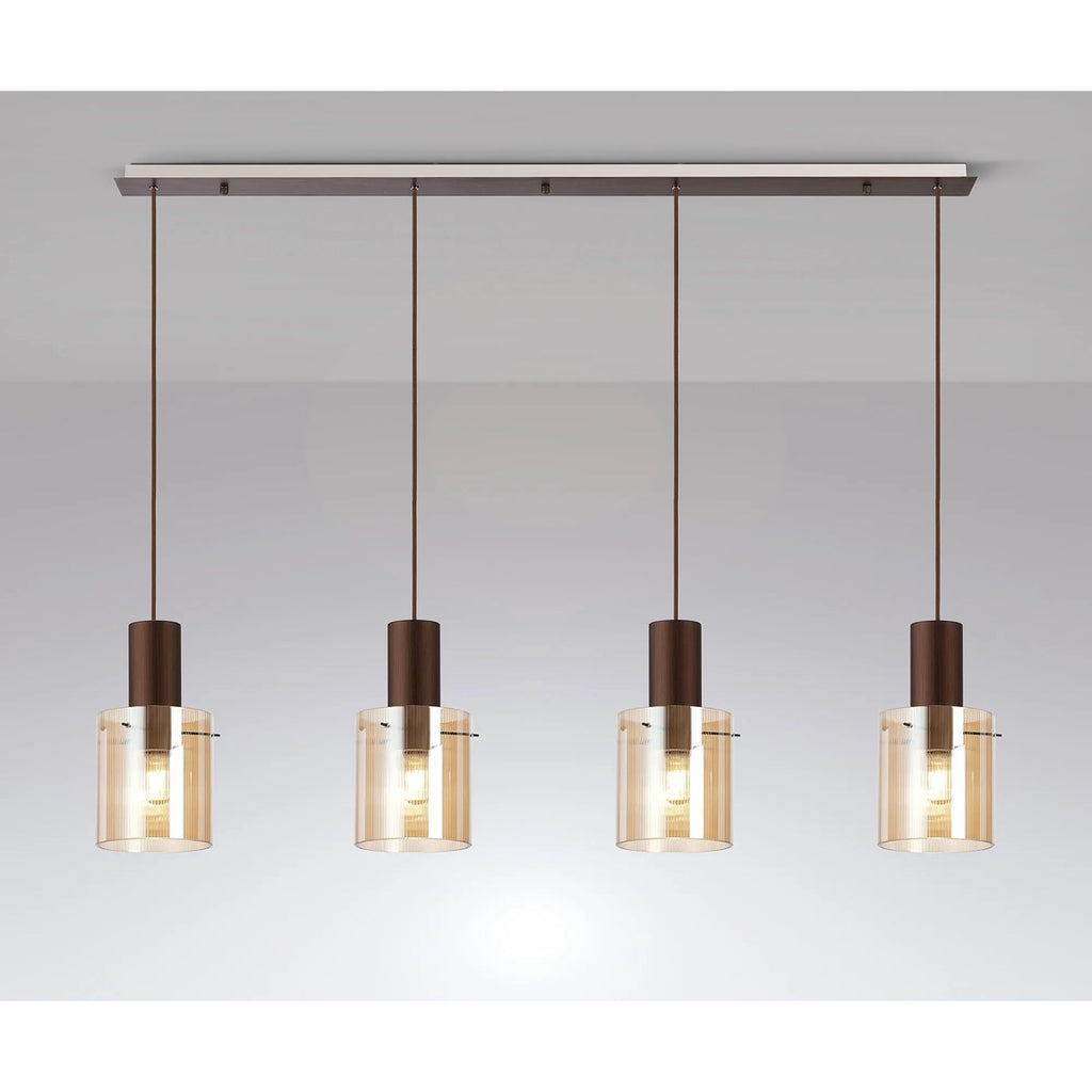 Regent Maisy 4 Light Linear Pendant 1420mm in Mocha with Amber Glass