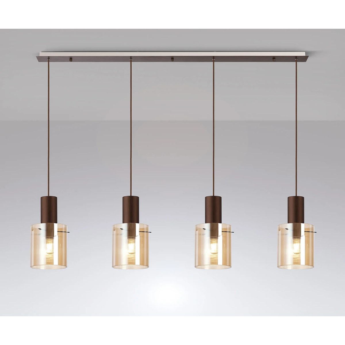 Regent Maisy 4 Light Linear Pendant 1420mm in Mocha with Amber Glass
