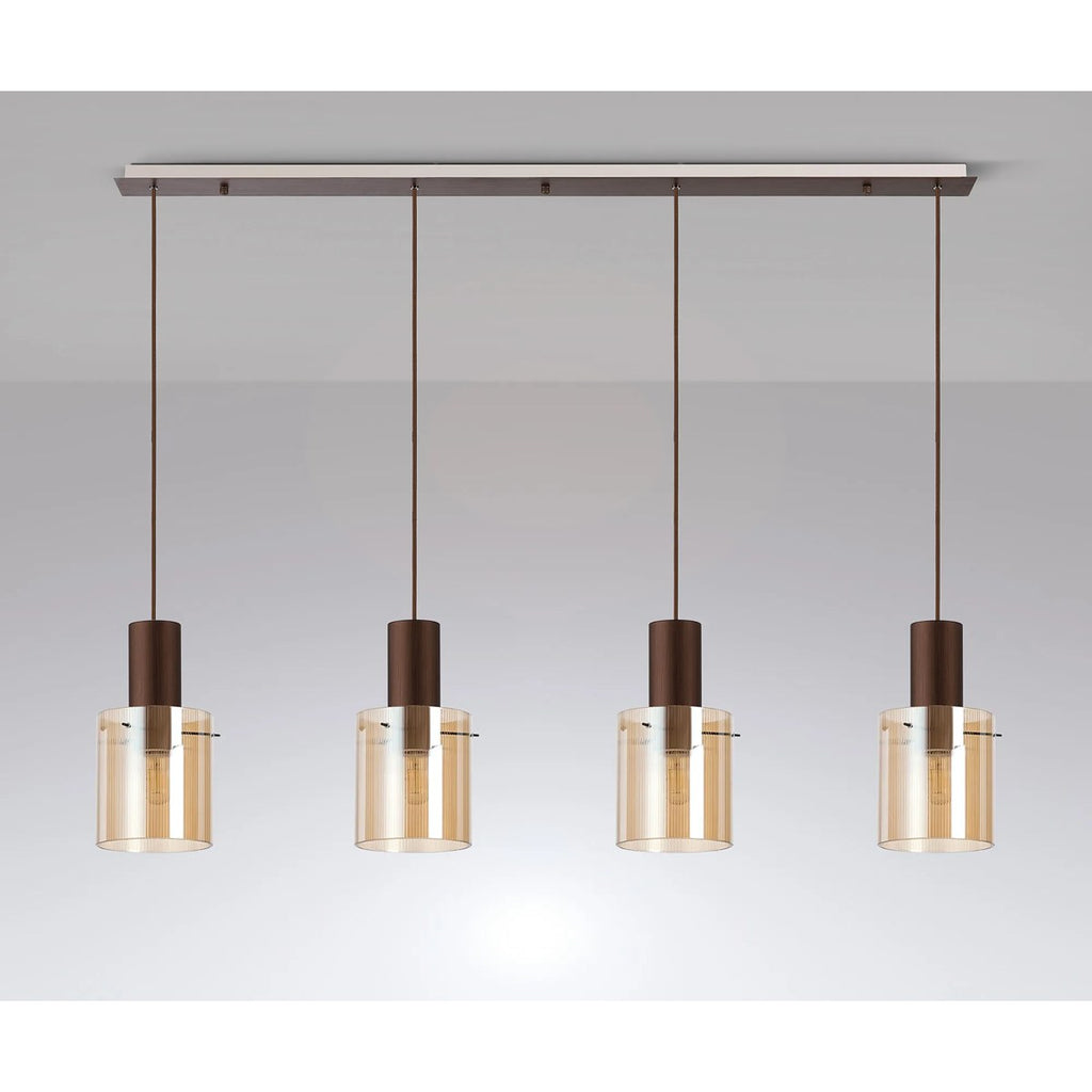 Regent Maisy 4 Light Linear Pendant 1420mm in Mocha with Amber Glass