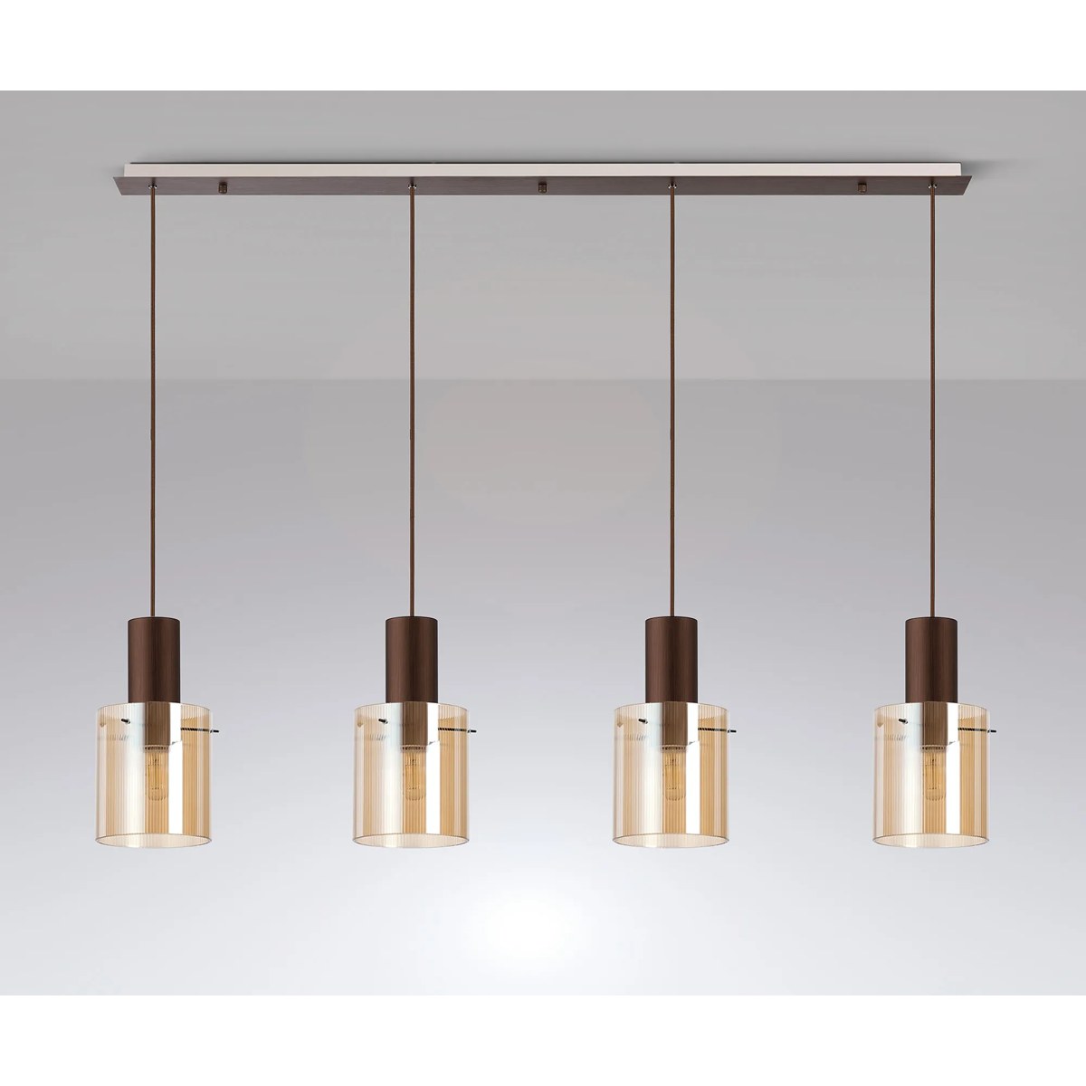 Regent Maisy 4 Light Linear Pendant 1420mm in Mocha with Amber Glass