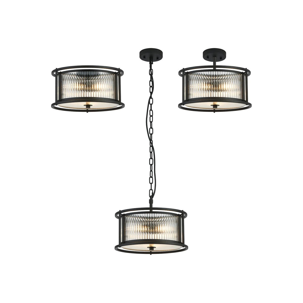 Regent Malmedy 350mm 3 Light Convertible Pendant Light - Satin Black