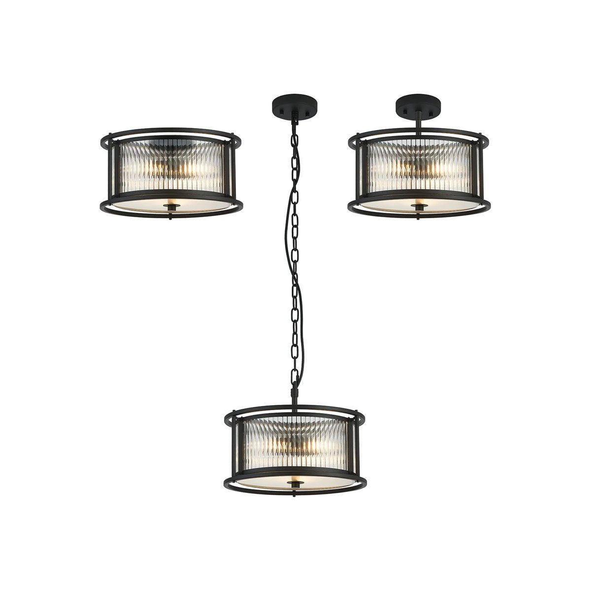 Regent Malmedy 350mm 3 Light Convertible Pendant Light - Satin Black