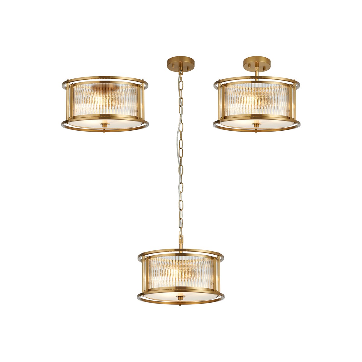 Regent Malmedy 350mm 3 Light Convertible Pendant Light - Brass