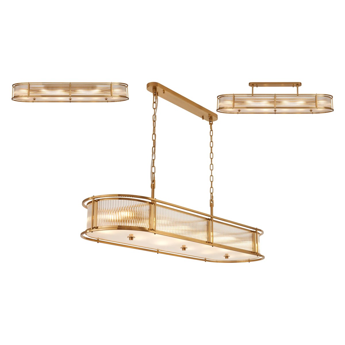 Regent Malmedy 140cm Oval Flush, Semi Flush or Pendant Ceiling Light - Brass