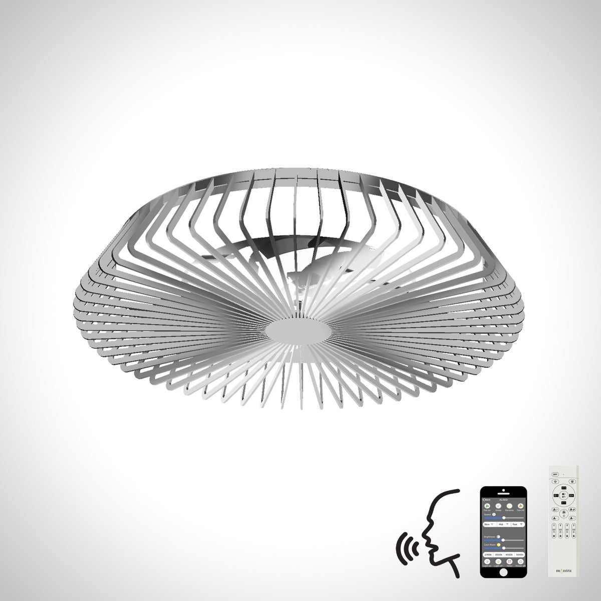 Mantra Himalaya Ceiling Fan & Dimmable LED Light Silver. 5 Years Warranty. Remote Control, App, Alexa/Google Voice