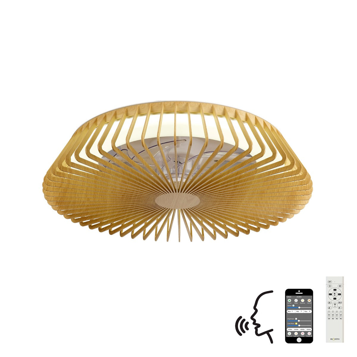 Mantra Himalaya Ceiling Fan & Dimmable LED Light Wood Effect. 5 Years Warranty. Remote Control, App, Alexa/Google Voice Control