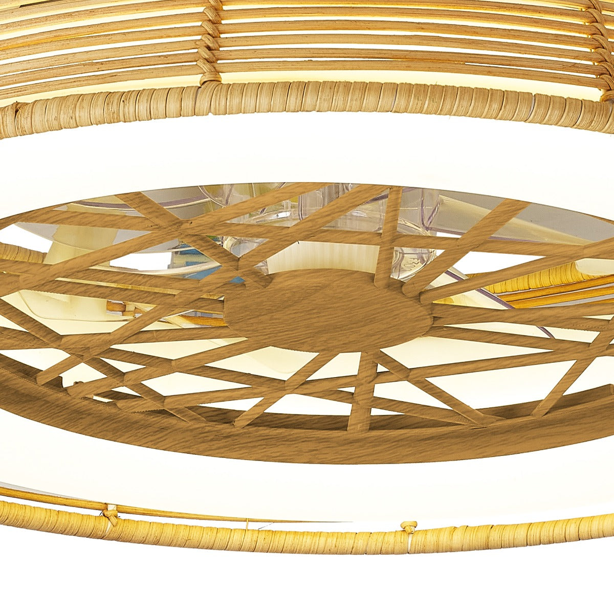 Mantra Indonesia Mini Ceiling Fan & Dimmable LED Light Beige Rattan 5 Years Warranty. Remote Controlled.