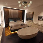 Regent Rochelle 9 Light Flush Ceiling Light in Matt Black and Antique Brass with Cognac Glass