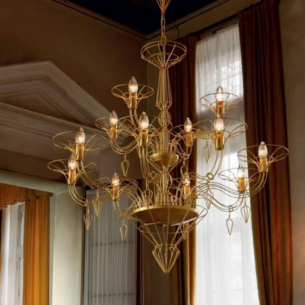 Metal Lux Dedalo 12 Light Chandelier in Satin Gold