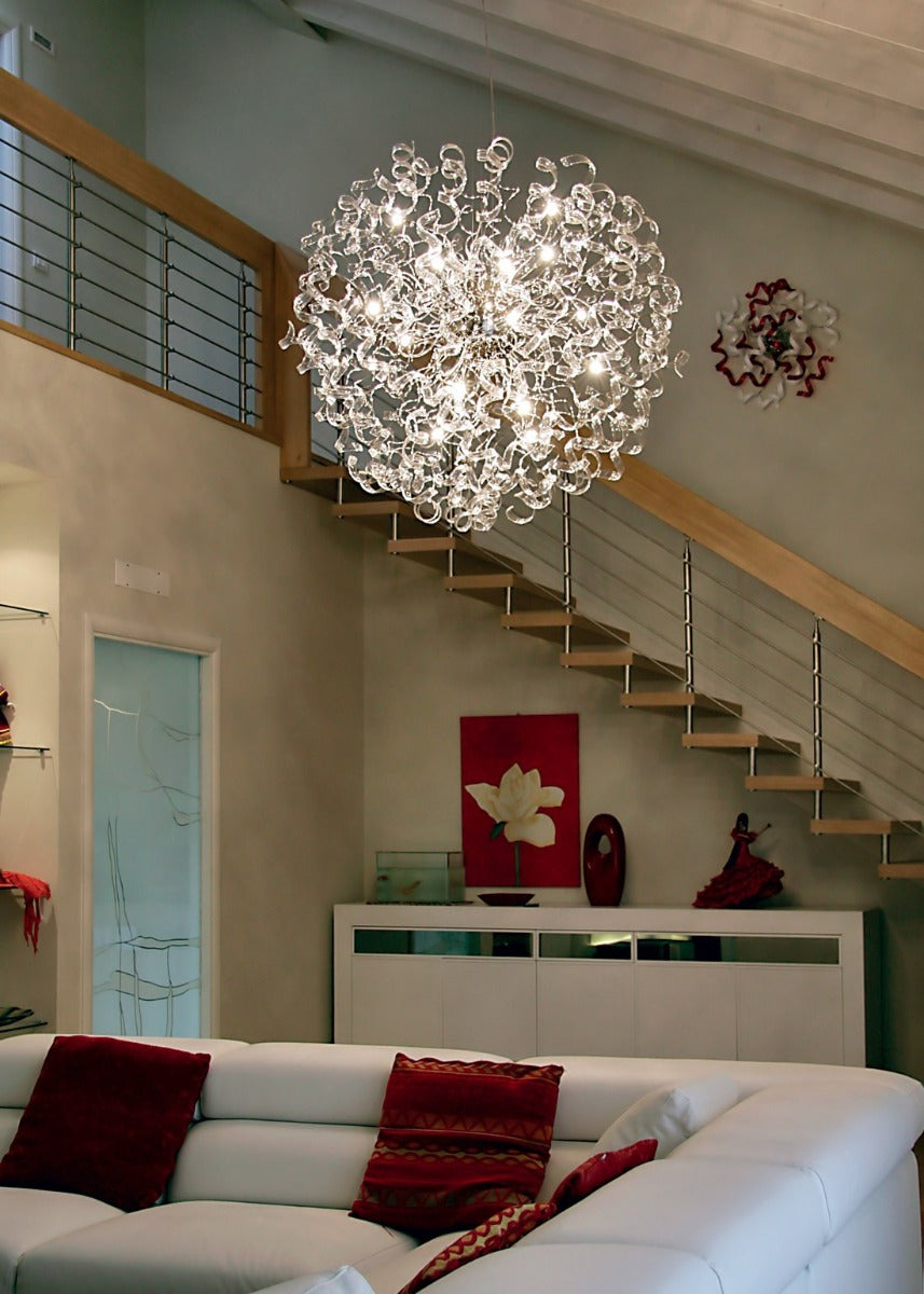 Metal Lux Astro 18 Light Pendant Light with Clear Spiral Glass
