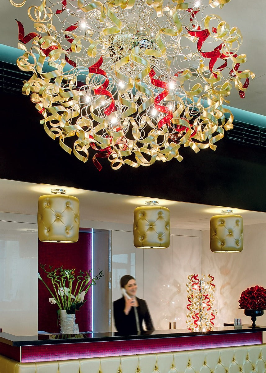Metal Lux Astro 18 Light Pendant Light with Clear Spiral Glass