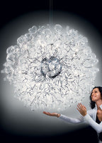 Metal Lux Astro 18 Light Pendant Light with Lilac Spiral Glass