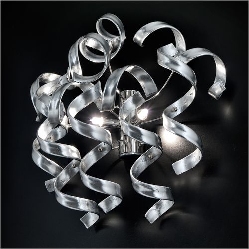 Metal Lux Astro 2 Light Wall Light with Silver Leaf Spiral Glass