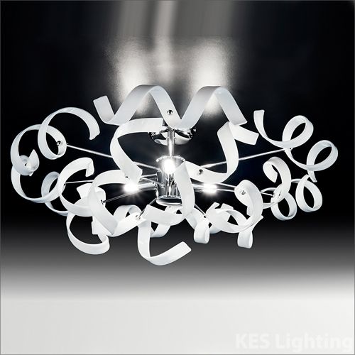 Metal Lux Astro 3 Light Flush Ceiling Light with White Spiral Glass