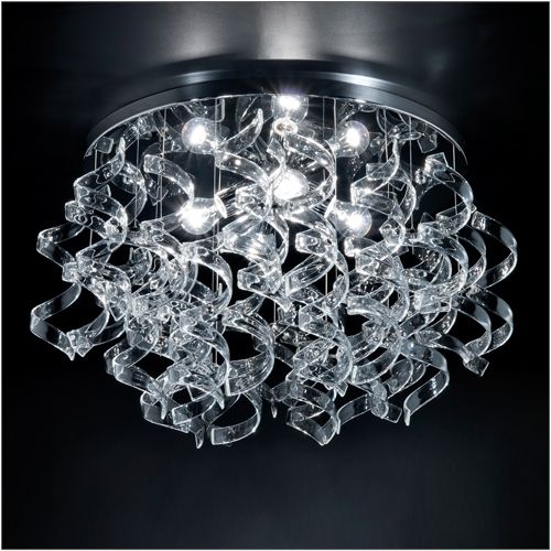 Metal Lux Astro 4 Light Flush Ceiling Light with Clear Spiral Glass