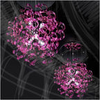 Metal Lux Astro 6 Light Pendant Light with Magenta Spiral Glass