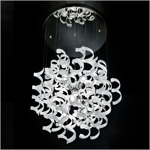 Metal Lux Astro 6 Light Pendant Light with White Spiral Glass