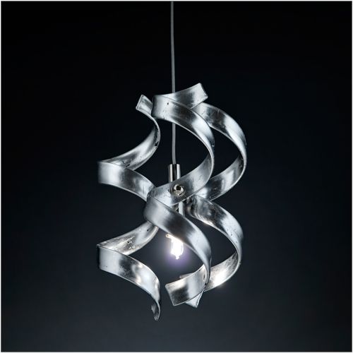 Metal Lux Astro Single Pendant Light with Silver Leaf Spiral Glass