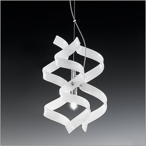 Metal Lux Astro Single Pendant Light with White Spiral Glass