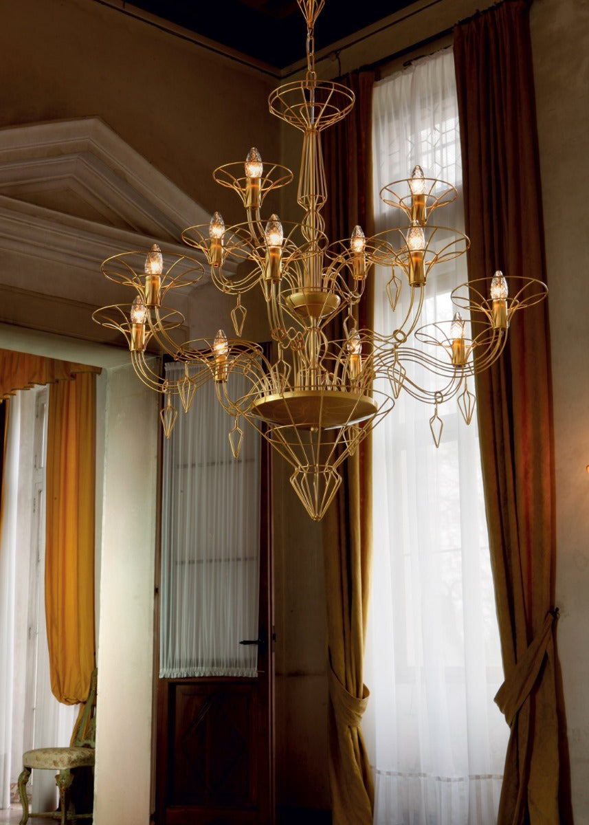 Metal Lux Dedalo 12 Light Chandelier in Satin Gold