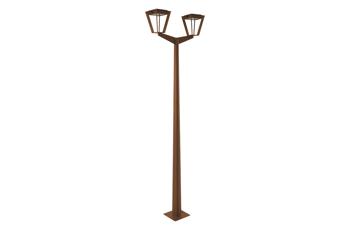 Metro Double-Head Solar & Rechargeable Lamppost 220 cm 2x500lm - Corten Aluminium
