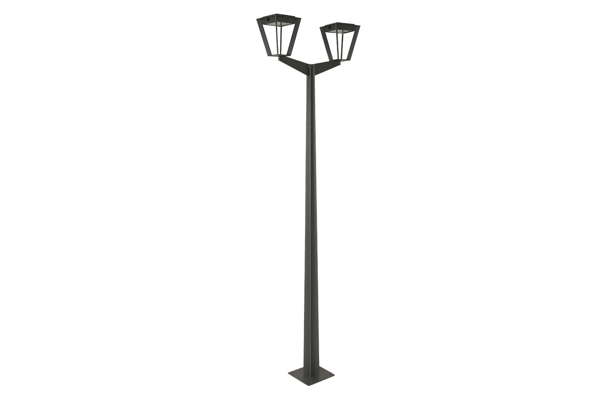Metro Double-Head Solar & Rechargeable Lamppost 220 cm 2x500lm - Space Grey Aluminium