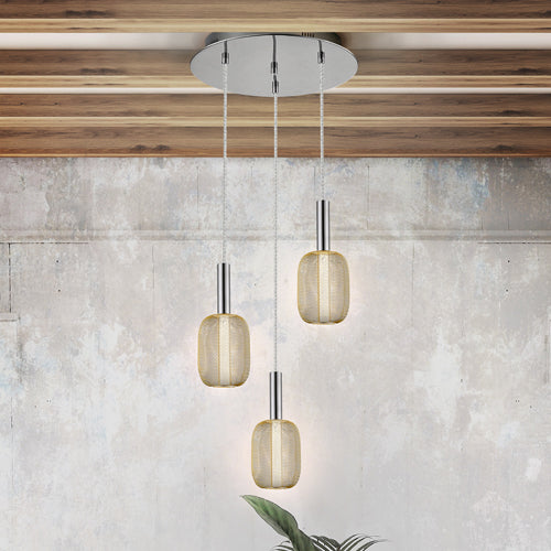 Schuller Micron 3 Light Spiral Pendant Light in Chrome and Gold