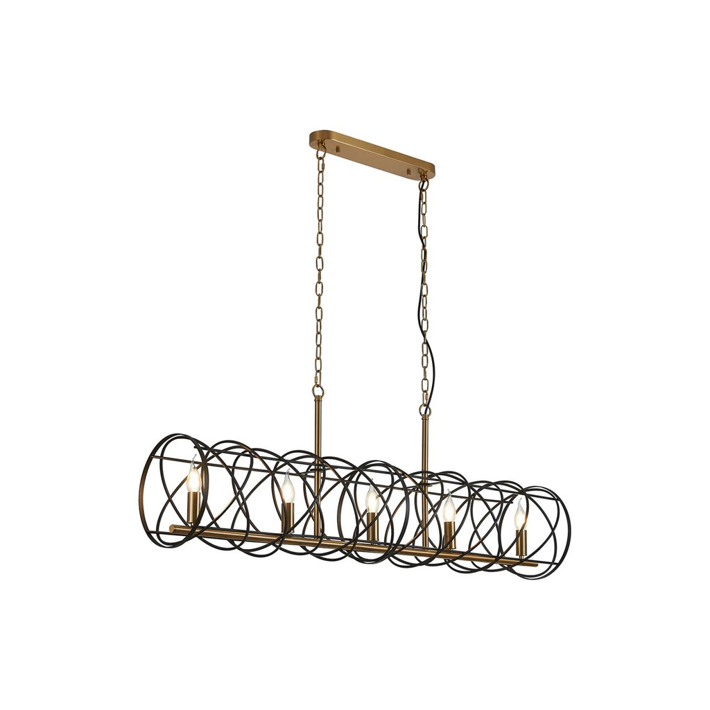Regent Neuilly 5 Light 1200mm Linear Pendant Light - Black / Satin Gold