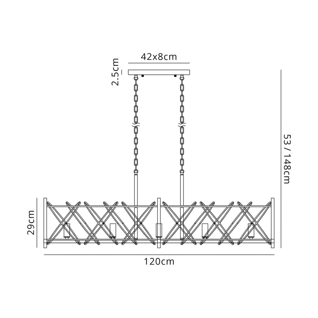 Regent Neuilly 5 Light 1200mm Linear Pendant Light - dimensions