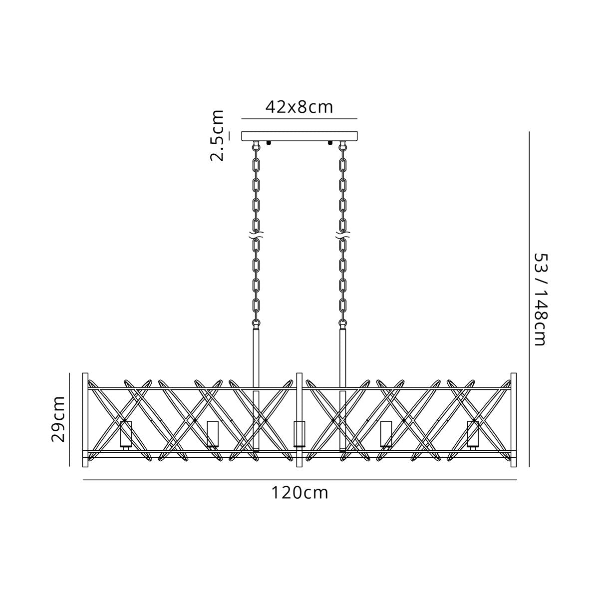 Regent Neuilly 5 Light 1200mm Linear Pendant Light - dimensions