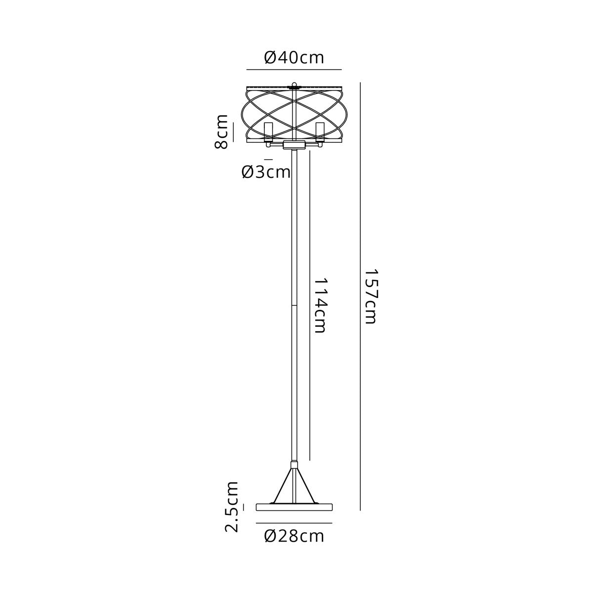 Regent Neuilly 3 Light 1570mm Floor Lamp - dimensions