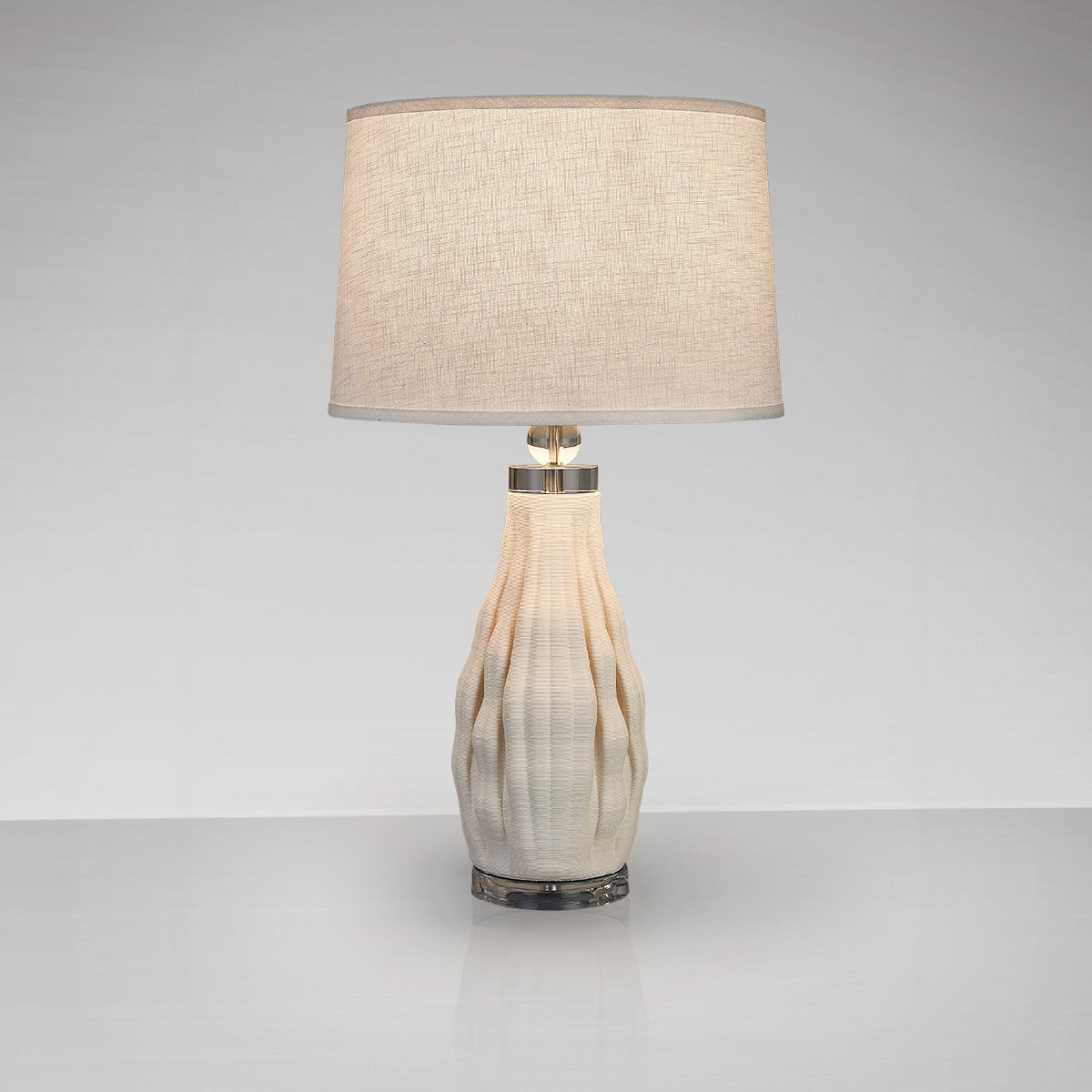 Schuller Tessa Table Lamp in 3D Printed White Ceramic and White Shade