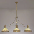 Novena Douai Tabitha 3 Light Tiffany Telescopic Pendant with 30cm Shade in Antique Brass Amber Cream Crystal