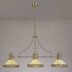 Novena Douai Tabitha 3 Light Tiffany Telescopic Pendant with 30cm Shade in Antique Brass Amber Cream Crystal