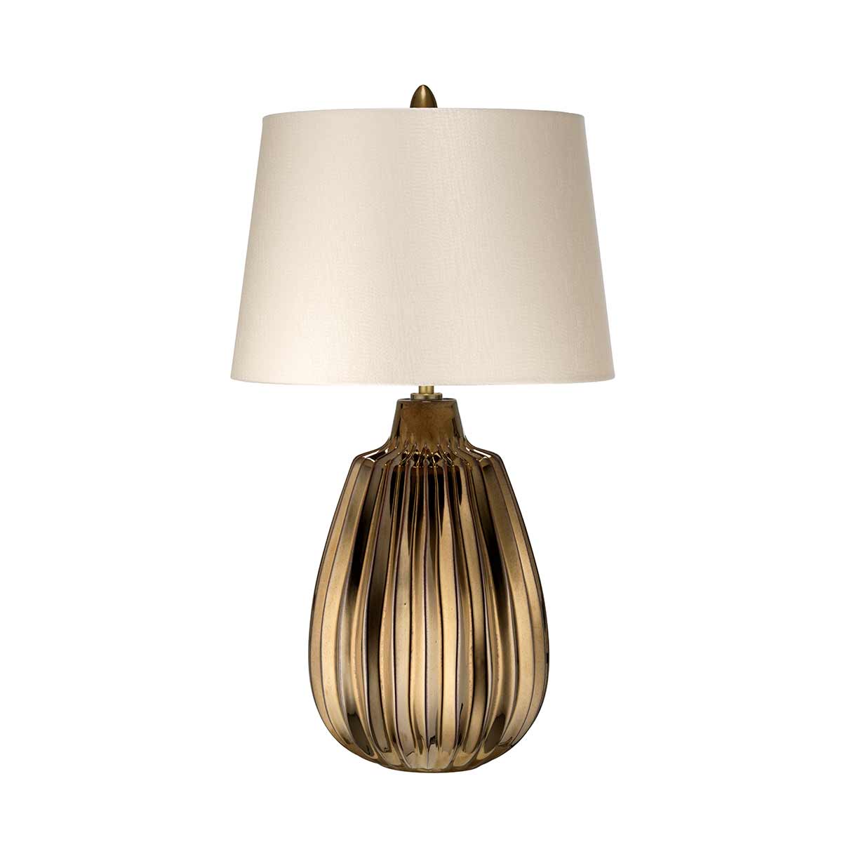 Elstead Newham Small Table Lamp in Bronze Ceramic with Pearl Shade