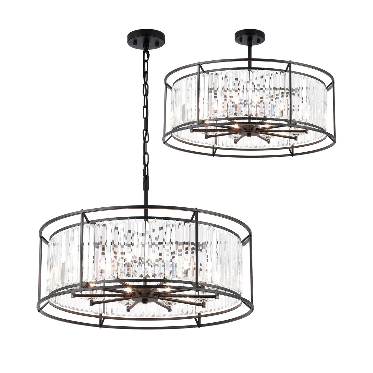 Regent Nimes IP 10 Light 800mm Convertible Pendant/Semi Ceiling - Satin Black