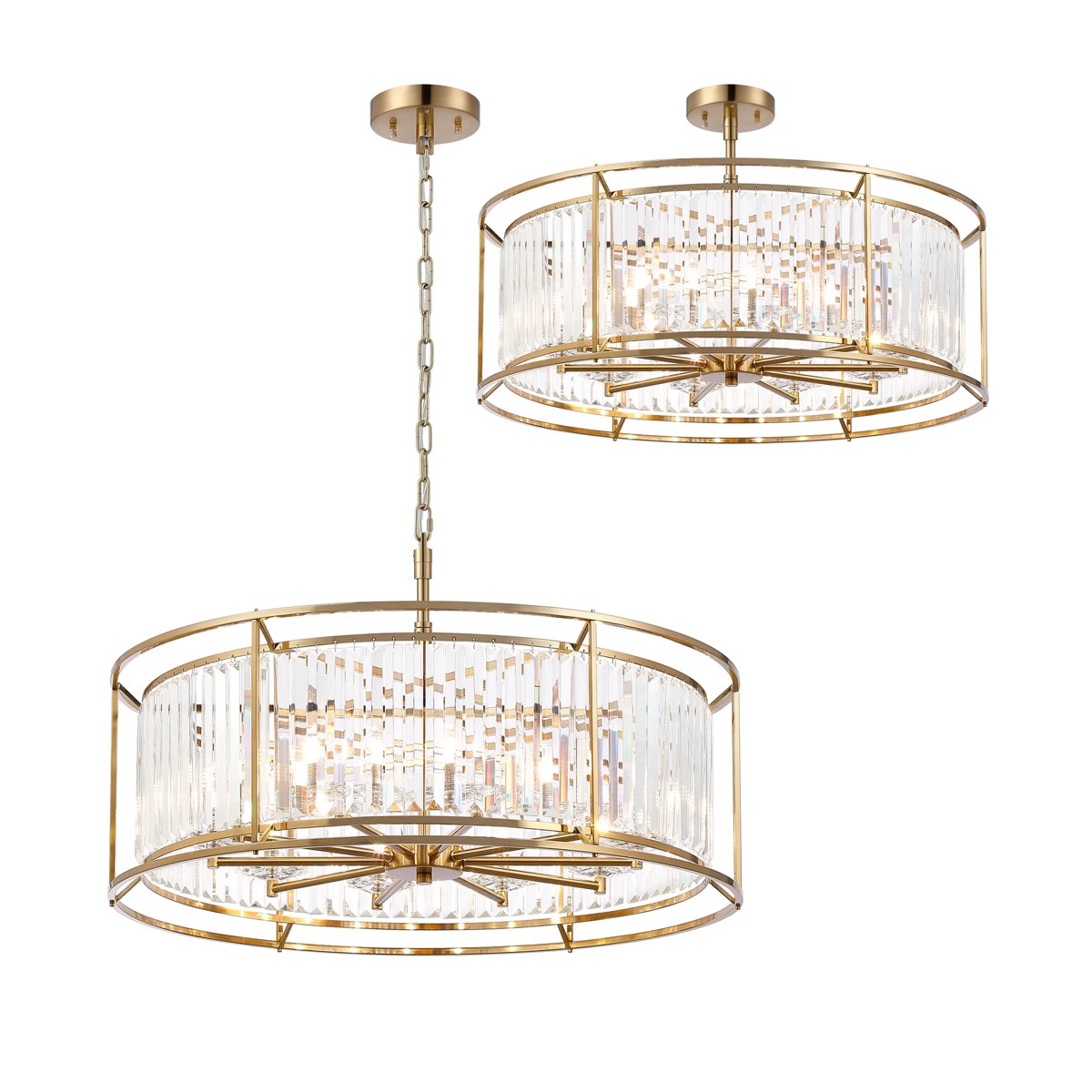 Regent Nimes IP 10 Light 800mm Convertible Pendant/Semi Ceiling - Gold