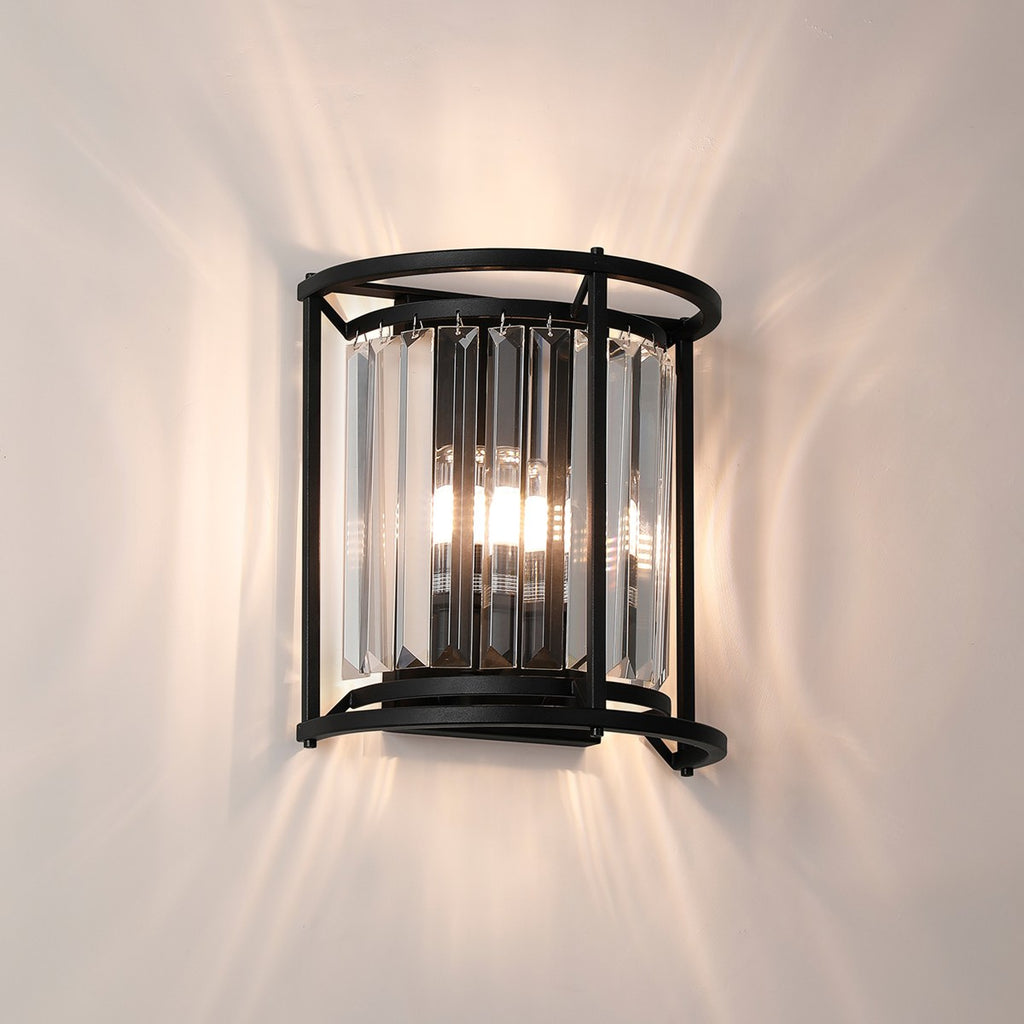 Regent Nimes IP 2 Light 230mm Crystal Wall Lamp - Satin Black