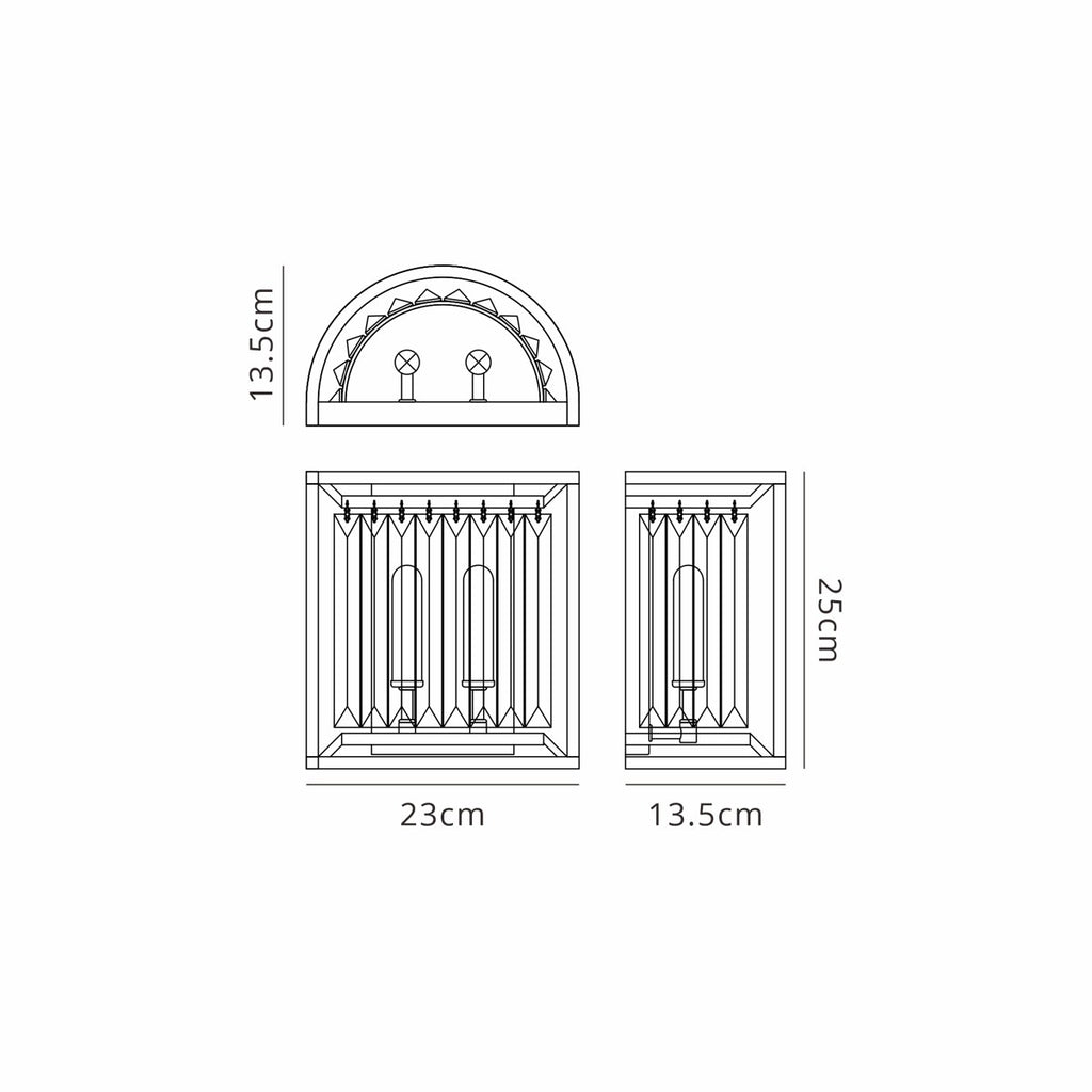 Regent Nimes IP 2 Light 230mm Crystal Wall Lamp - dimensions