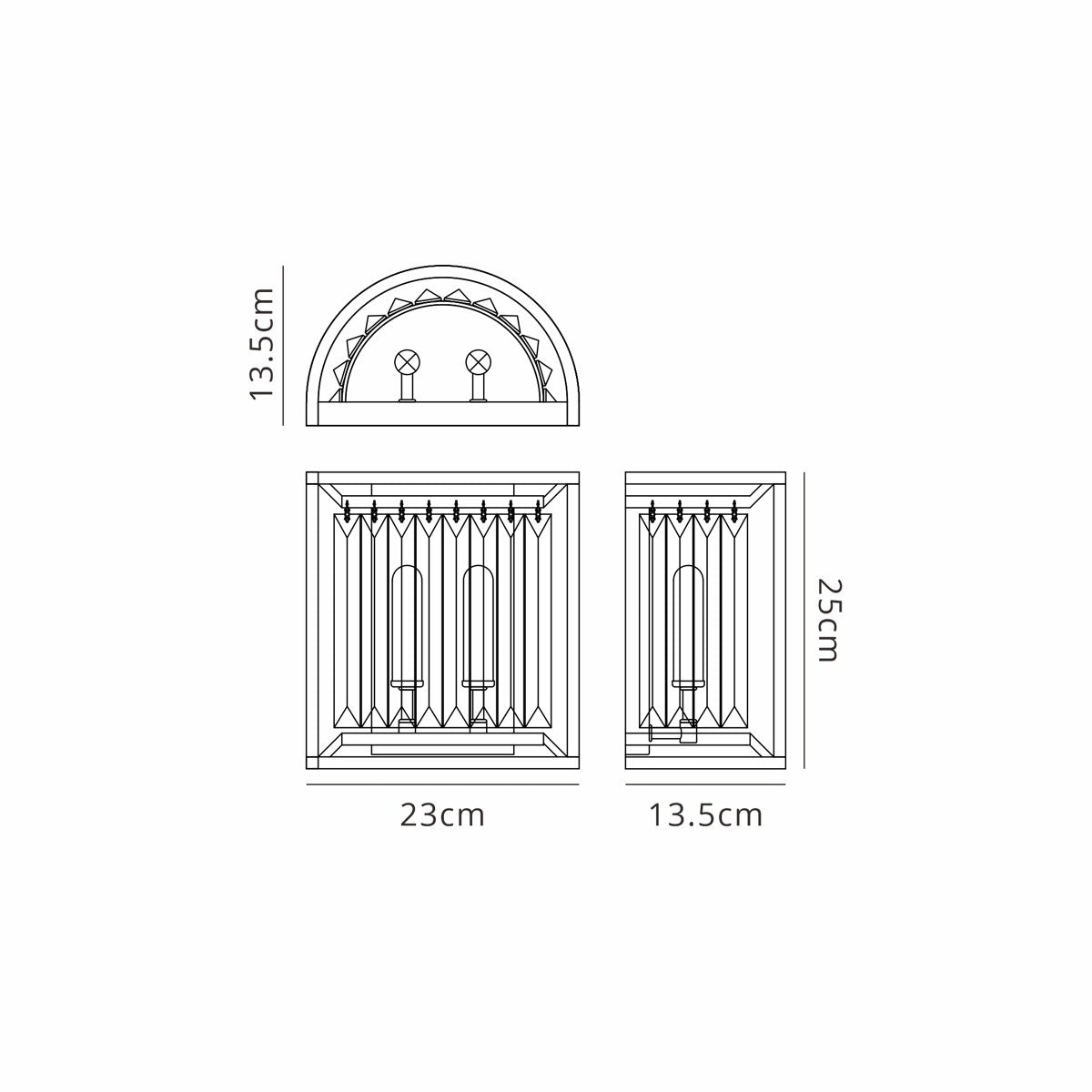 Regent Nimes IP 2 Light 230mm Crystal Wall Lamp - dimensions