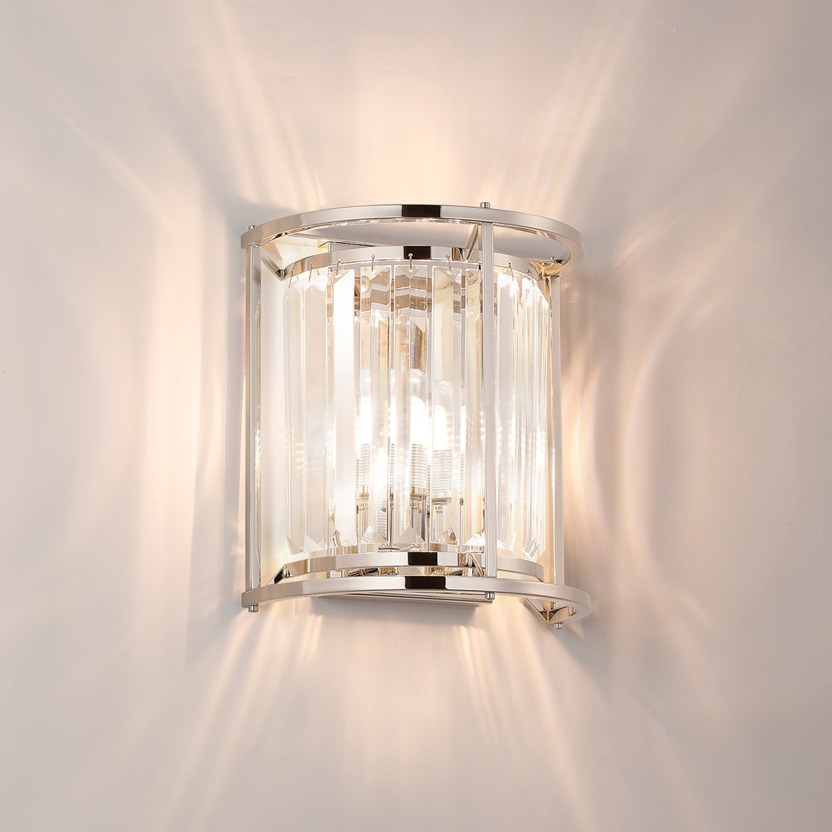 Regent Nimes IP 2 Light 230mm Crystal Wall Lamp - Polished Nickel