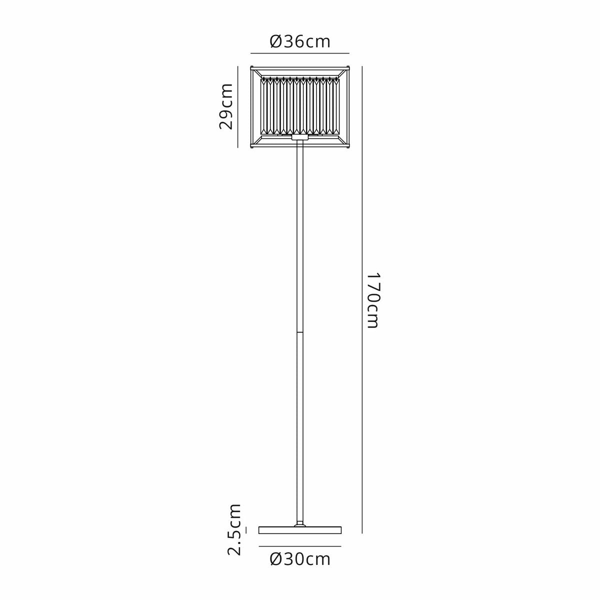 Regent Nimes 3 Light 1700mm Floor Lamp - dimensions