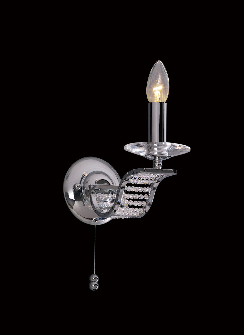 Diyas Niobe 1 Light Switched Wall Light in Polished Chrome with Crystal