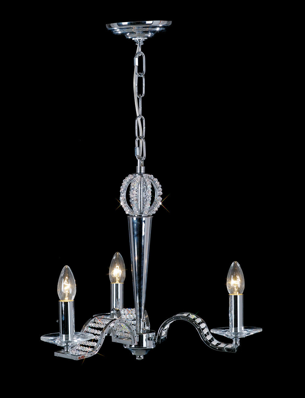 Diyas Niobe 3 Light Pendant Light in Polished Chrome with Crystal