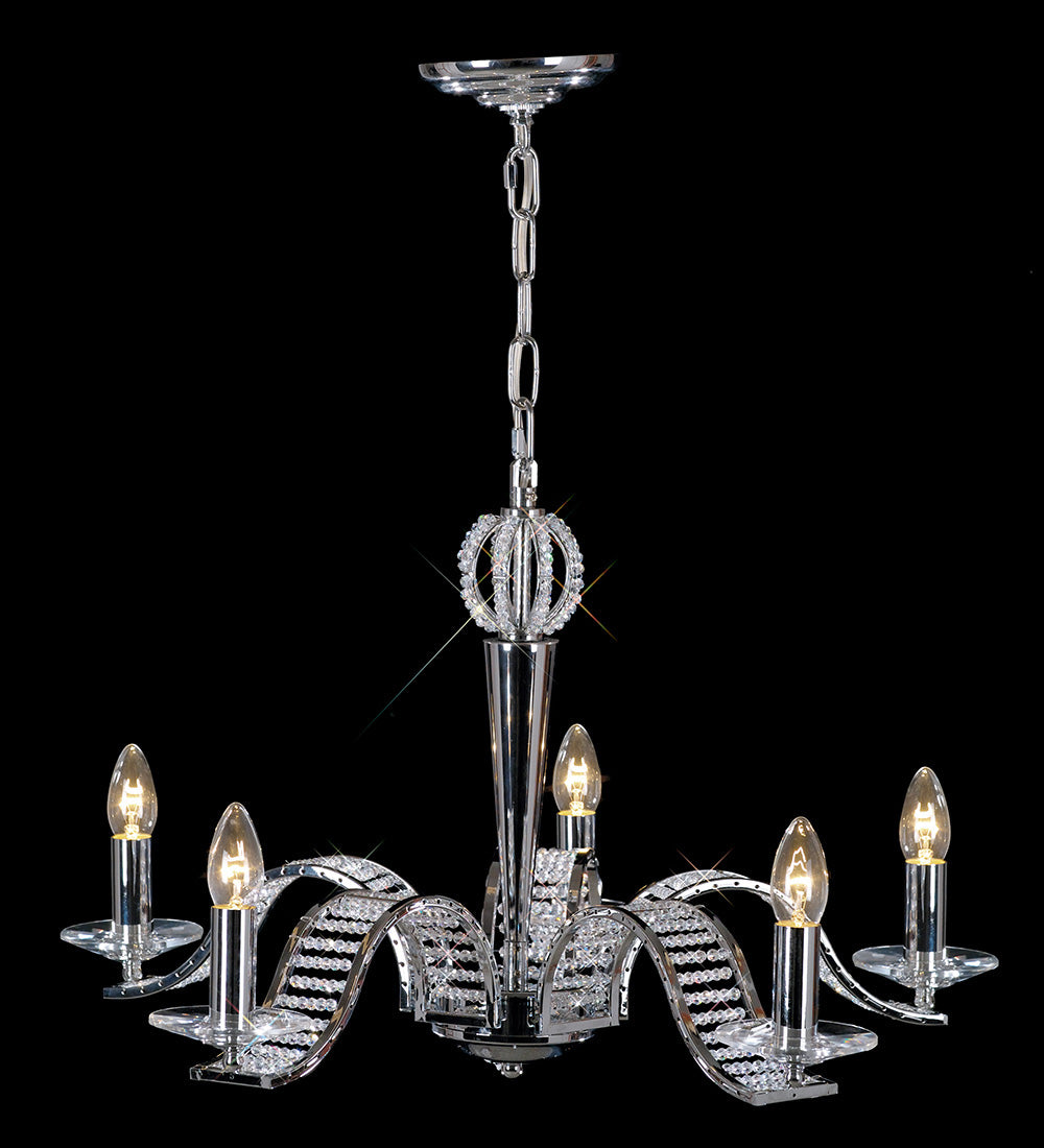 Diyas Niobe 5 Light Pendant Light in Polished Chrome with Crystal