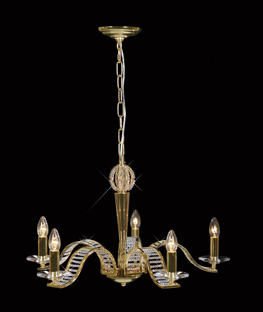 Diyas Niobe 5 Light Pendant Light in French Gold with Crystal
