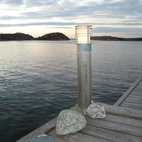 Norlys Stockholm Large Outdoor Bollard in Natural Wood & Galvanized Finish