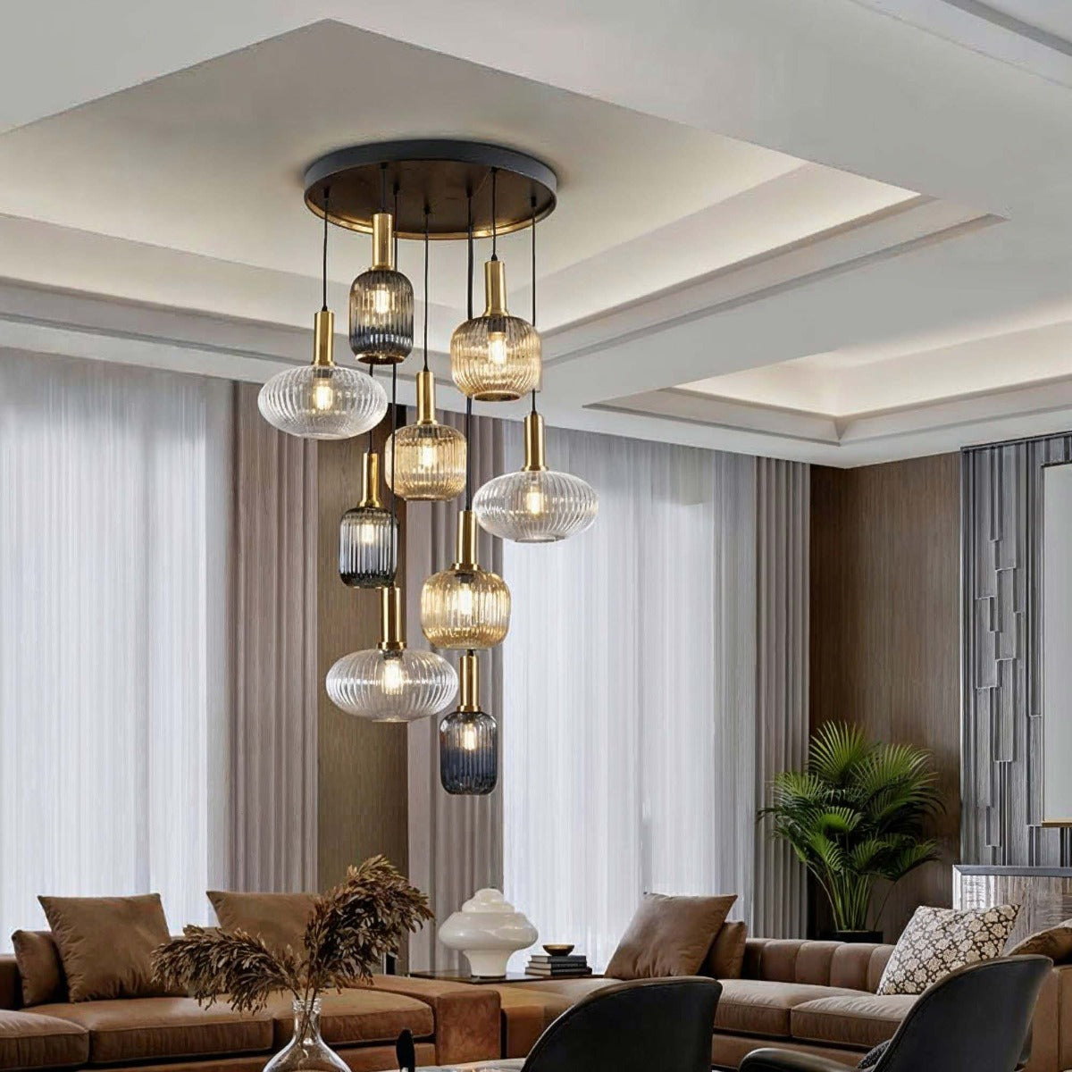Schuller Norma 9 Light Pendant Light in Black and Brass