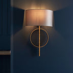 Novena Agrela 1 Light Wall Light Antique Gold Leaf Mink Satin Fabric