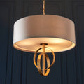 Novena Agrela 3 Light Pendant Light Antique Gold Leaf Mink Satin Fabric
